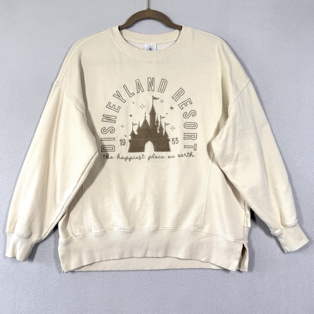 Disneyland Resort Sweatshirt Size XS Happiest Place on Earth Embroidered Cream - Picture 1 of 12